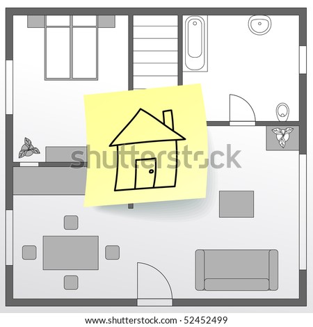 Program Designhouse on Stock Vector Simple Drawing Of A House Sticked On House Plan Vector