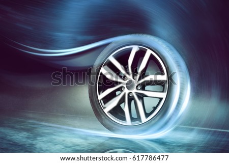 Dynamic car tire on the road