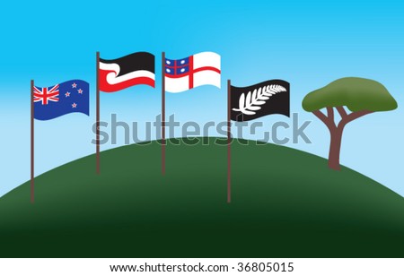 New Zealand and Maori Flag on One Tree Hill