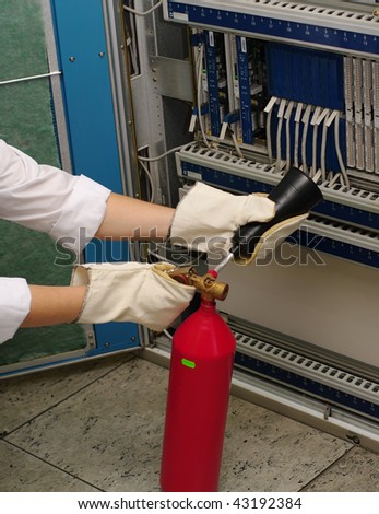 fire drill  extinguisher on  equipment