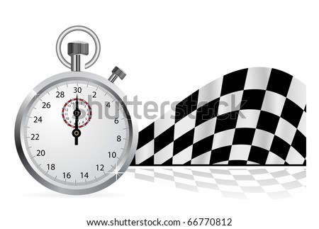 checkered flag background. stock vector : Checkered flag with a stopwatch on white ackground