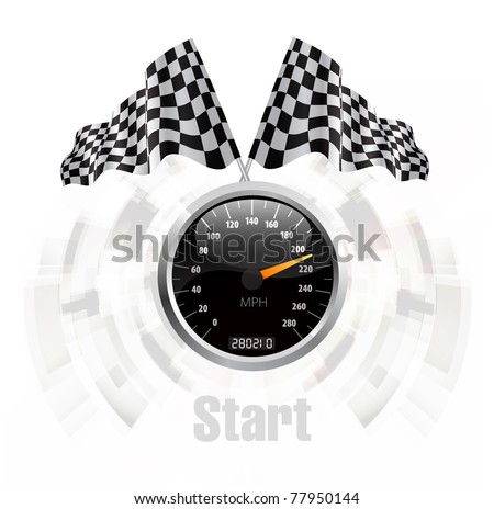 checkered flag background. stock vector : Speedometer with checkered flag background concept