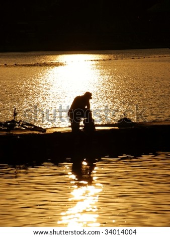 fisherman sunrise at harbor of Israel Eilat
