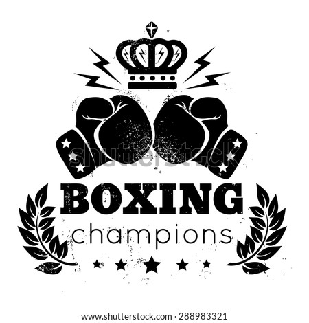 Vintage logo for a boxing with gloves and crown