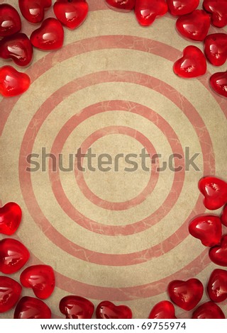 Lot of red hearts on a background of color paper