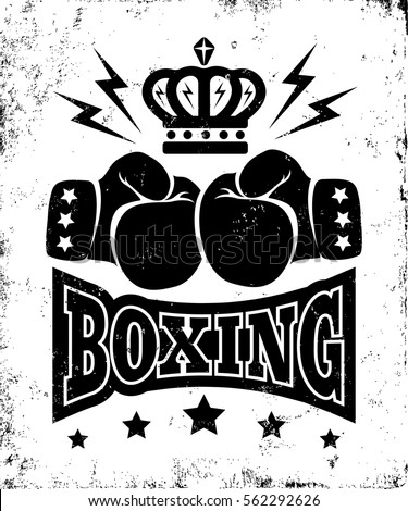 Vector vintage poster for boxing with gloves and crown. Vintage logo for boxing.