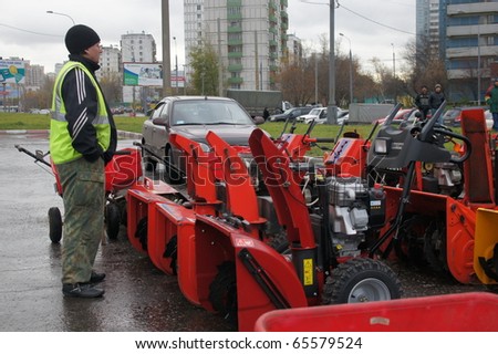 RUSSIA, MOSCOW - OCT 30: Exhibition of technics for cleaning of streets in SVAO disctrict \