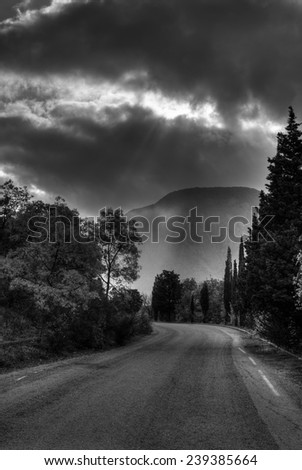 Black and white landscape in Crimea near Ayu-Dag mountain