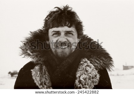 Vintage portrait of soviet gold-prospector taken in tundra on Chukchi Peninsula in 1979