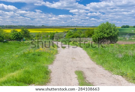 Country landscape in central Ukraine at spring season