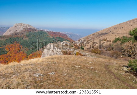 Beautiful mountains landscape at autumn season - mountain pasture Demerdzhi, Crimean peninsula