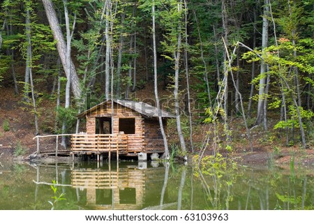 Tourist shelter in a forest.