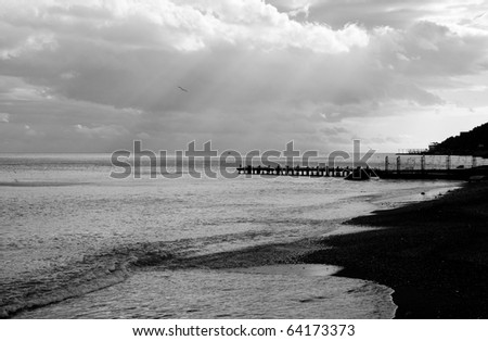 Black sea landscape in black and white, Crimea.