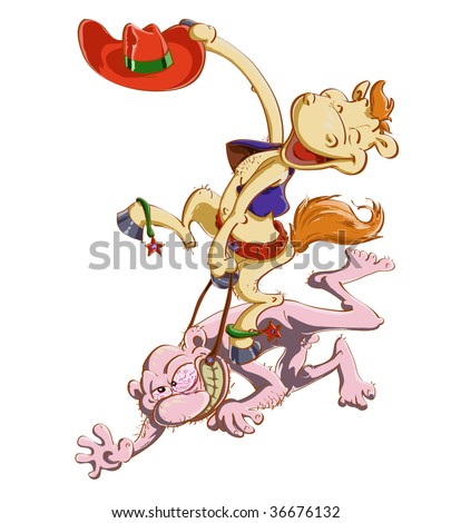 stock vector : cartoon vector illustration funny horse riding on his master, 