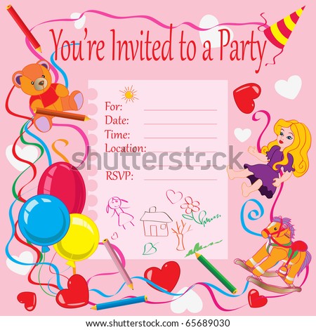 Cards  Birthday on Vector Illustration  Birthday Party Invitation For Kids  Card Concept