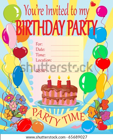  Birthday Party  Girls on Images Of Vector Illustration Birthday Party Invitation For Kids Card