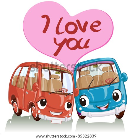 stock vector Vector illustration cute cars full of love card concept
