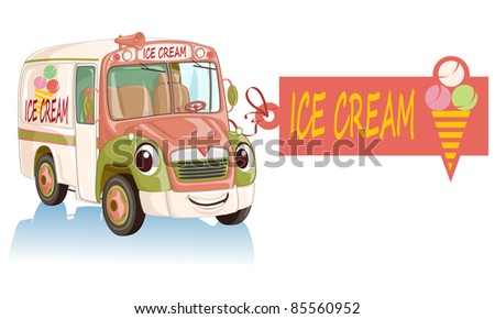 stock vector Vector illustration cute smiling ice cream car 