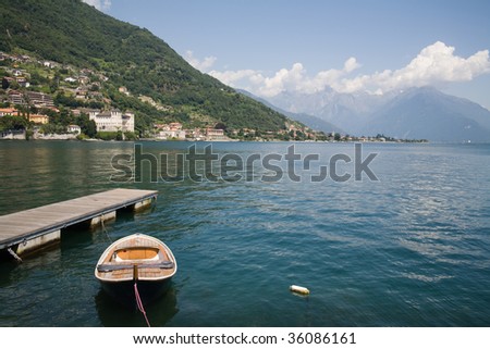 Panoramic view of a village on the northern area of Lake Como (Italy).