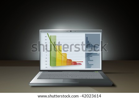 An illustration of a computer with a bad balance sheet on screen.