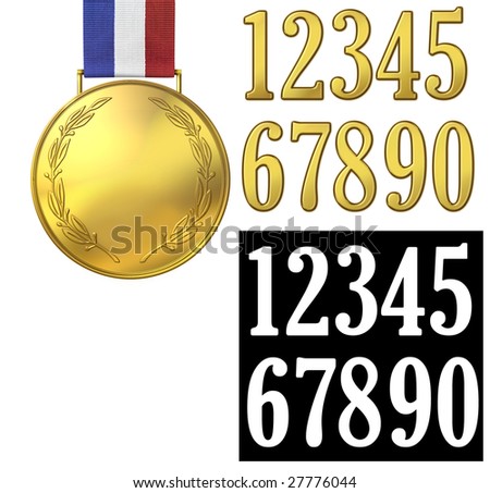 Gold medal of honor with golden numbers to place over the medal. Includes alpha for isolating the numbers.