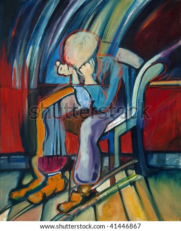 Oil Painting of depressed man based on a Van Gogh\'s painting
