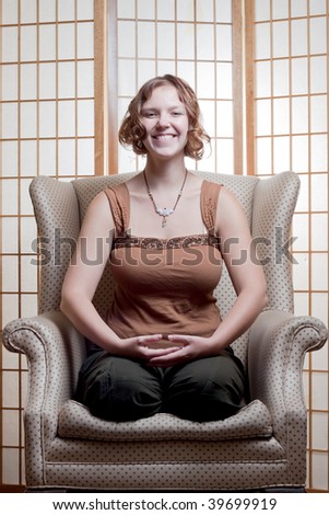 A happy meditating woman