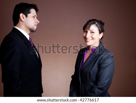 Two business people meet