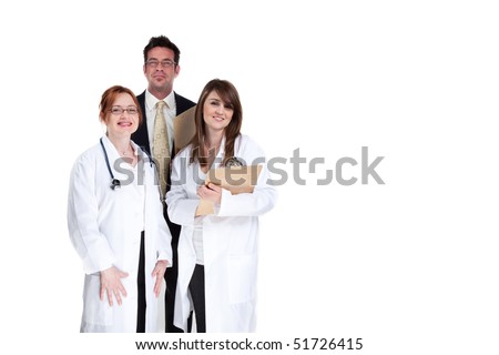 Smiling group of doctors and medical staff, isolated image
