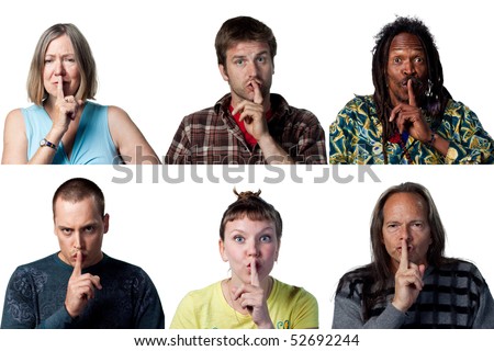People with fingers on their lips, be quiet