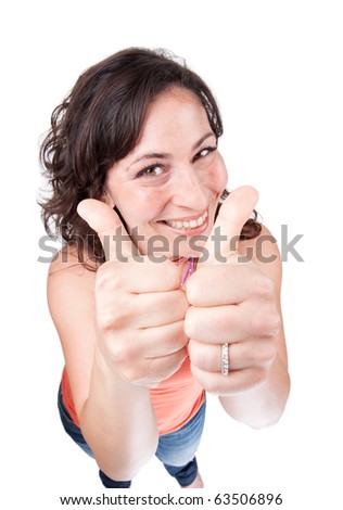 Young woman gives the camera the thumbs up!