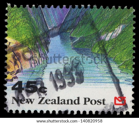 NEW ZEALAND - CIRCA 1992: A stamp printed by New Zealand, shows Scenic Views of New Zealand, Fjord, circa 1992