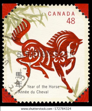 CANADA - CIRCA 2002: A stamp printed in Canada shows shows year of the horse, circa 2002.