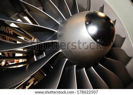 SINGAPORE - FEBRUARY 14: Model of jet engine at Singapore Airshow 2014, Asias Biggest For Aviations Finest at Changi Exhibition Centre on February 14, 2014 in Singapore.