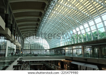 SINGAPORE - SEP 8 : Interior of shopping center at Marina Bay Sands Resort on September 8, 2014 in Singapore. It is billed as the world\'s most expensive standalone casino property at S$8 billion.