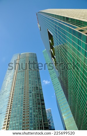 SINGAPORE - 8 September, 2014: Buildings in Singapore city with blue sky.