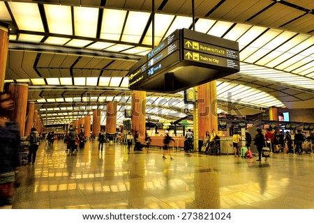 SINGAPORE - JANUARY 16: Changi International Airport on January 16, 2015 in Singapore. Singapore airport is the main aviation hub in Southeast Asia, handling 66 million passengers per year.