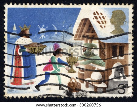 UNITED KINGDOM - CIRCA 1973: A stamp printed in the United Kingdom shows The Good king Wenceslas, the Page and Peasant, circa 1973
