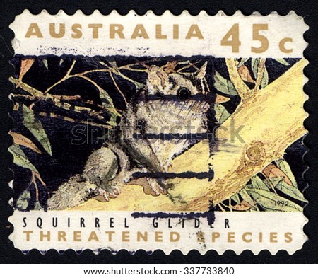 AUSTRALIA - CIRCA 1992: A stamp printed in Australia shows the Squirrel Glider (Sibirian Flying Squirrel), Threatened Species. series, circa 1992