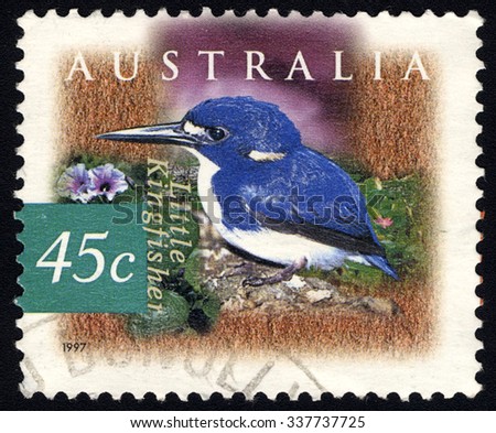 AUSTRALIA - CIRCA 1997: A stamp printed by Australia, shows Little Little Kingfisher (Ceyx pusilla)), Flora & Fauna series, circa 1997