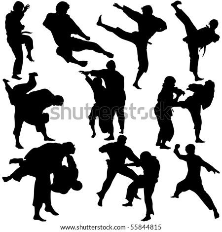 Vector illustration of Martial Arts Silhouette. This file is vector for easy editing.
