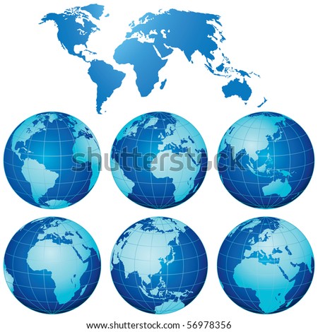 World Map with Globes Set world map globe australia. World Map with Globes Set