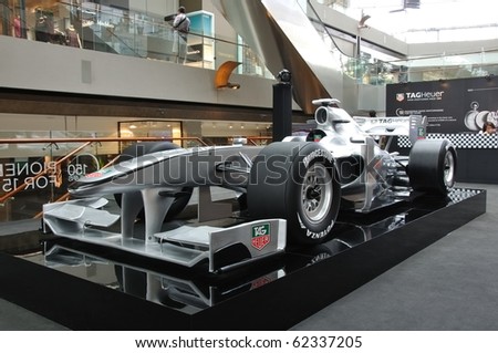 SINGAPORE - SEPTEMBER 27: Tag Heuer Formula 1 sport car on display at The Shoppes at Marina Bay Sands on September 27, 2010 in Singapore