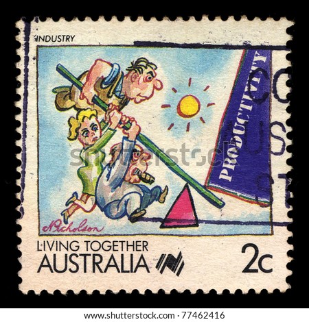 AUSTRALIA - CIRCA 1988: A stamp printed in Australia shows Living Together Australia, celebrating industry,  circa 1988