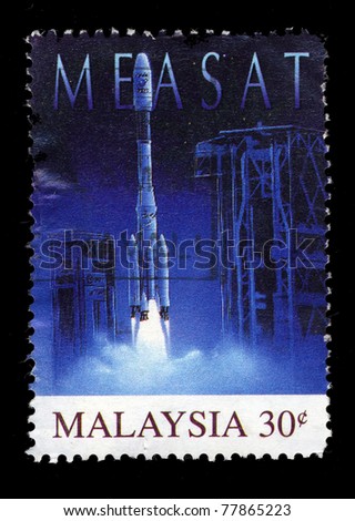 MALAYSIA - CIRCA 1996: A stamp printed in Malaysia shows Measat (First Malaysia Satellite Launched), circa 1996