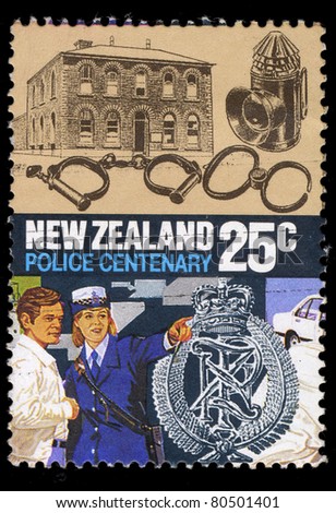 NEW ZEALAND - CIRCA 1986: A stamp printed in New Zealand shows image of New Zealand Police Centenary, series, circa 1986