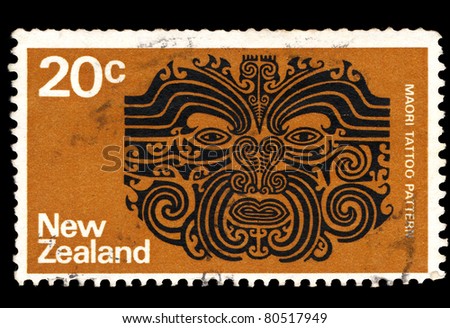 NEW ZEALAND - CIRCA 1970: A stamp printed in New Zealand shows Maori tattoo pattern, circa 1970