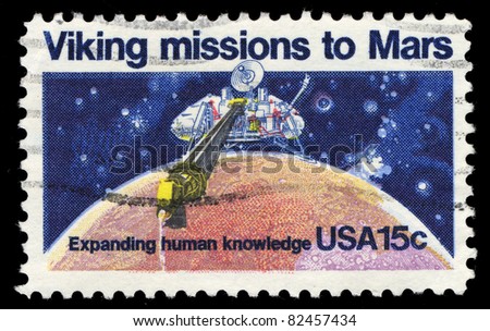 USA - CIRCA 1970 : A stamp printed in the USA shows Viking missions to Mars, Expanding human knowledge, circa 1970