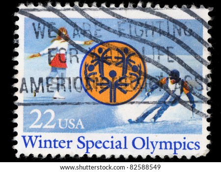 USA - CIRCA 1985 : A stamp printed in the USA shows Winter special Olympics, circa 1985