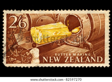 NEW ZEALAND - CIRCA 1967: A stamp printed in New Zealand shows Butter Making, circa 1967
